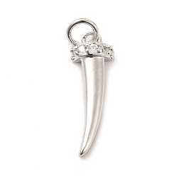 Платинированный Стойка металлическая латунная микропрофилированная кубическая циркония подвески, оберег из рогового бивня, долговечный, с прыжковых колец, без кадмия и без свинца, Реальная платина, 19.5x6.5x3.5 мм, отверстие : 3 мм