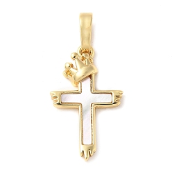 Настоящее золото 18K Подвески из латуни с натуральными белыми ракушками, корона религия крест амулеты, долговечный, без свинца и без кадмия, стойки покрытие, реальный 18 k позолоченный, 21x12.5x3 мм, отверстие : 3.5x6 мм