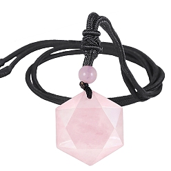 Розовый Кварц Естественно розового кварца кулон ожерелье, граненый шестиугольник, 16.14~16.54 дюйм (41~42 см)