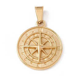 Золотой Вакуумное покрытие pvd 304 подвеска из нержавеющей стали, плоские круглые со звездой, золотые, 24x20x3.5 мм, отверстие : 7x3 мм