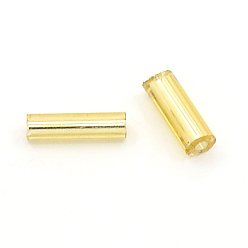 Light Khaki Glass Bugle Beads, Silver Lined, Light Khaki, 6~8x1.8mm, Hole: 0.6mm, 10000pcs/pound
