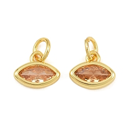 Sandy Brown Brass Pave Cubic Zirconia Charms, Horse Eye Charms, Single Stone Charms, Long-Lasting Plated, Rack Plating, Cadmium Free & Lead Free, Golden, Sandy Brown, 8x9.5x2.5mm, Hole: 3.5mm