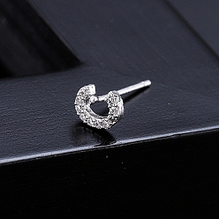 Letter C Platinum Brass Micro Pave Cubic Zirconia Stud Earrings, Initial Letter, Letter C, No Size
