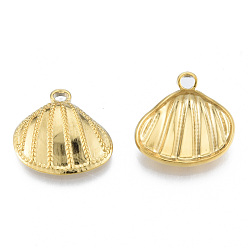 Real 18K Gold Plated Ion Plating(IP) 304 Stainless Steel Pendants, Shell Shape, Real 18K Gold Plated, 21.5x22x4.5mm, Hole: 3mm