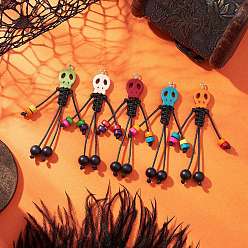 (52) Непрозрачная лаванда Окрашенный синтетический бирюзовый череп корейский вощеный полиэстеровый шнур большие подвески, Подвески-скелеты на Хэллоуин с деревянными и стеклянными бусинами, серебряный цвет гальваническим, разноцветные, 77.5x16x8 мм, отверстие : 2.5 мм