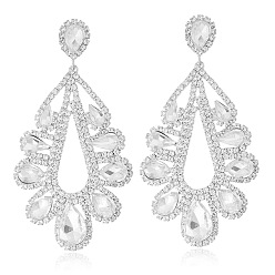 Кристалл Серьги-гвоздики из латуни с каплевидной формой и стразами, кристалл, 80x43 мм