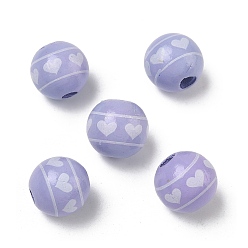 Лиловый Европейские деревянные бусины ко Дню святого Валентина, окрашенные распылением и напечатанные, круглые с сердца шаблона, бусины с большим отверстием, сирень, 15~16 мм, отверстие : 4 мм