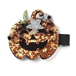 Тыква Аксессуары для волос на Хэллоуин, заколка для волос из кожи аллигатора с блестками из шерсти и ткани, с железным зажимом, тыква, 44x54x12 мм