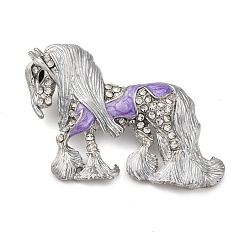 Платина Брошь в виде лошади из сплава со стразами, булавки из сливовой эмали, платина, 33.5x47 мм