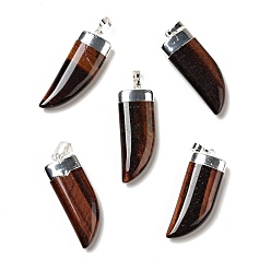 Тигровый глаз Натуральные красные тигровые глазки, с латунной фурнитурой серебряного цвета, форма кинжала, окрашенная и подогревом, 41~42x15~16x6.5~7.5 мм, отверстие : 5x7.5 мм