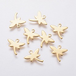 Золотой 201 прелести нержавеющей стали, стрекоза, золотые, 12x12x1 мм, отверстие : 1.2 мм