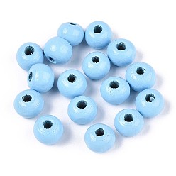 Светло-Голубой Круглые бусины из натурального дерева схима, окрашенные распылением, Небесно-голубой, 6~6.5x4.5~5 мм, отверстие : 1.6~1.8 мм