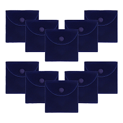 Полуночно-синий Квадратные бархатные пакеты для ювелирных изделий, Подарочные мешочки для ювелирных изделий с застежками-кнопками, темно-синий, 9.4x9.5 см