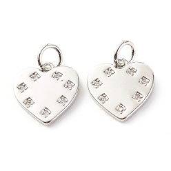 Платина Латунные микропаве прозрачные подвески с фианитом, без кадмия и без свинца, сердце, платина, 15x12x1.5 мм, отверстие : 3.5 мм