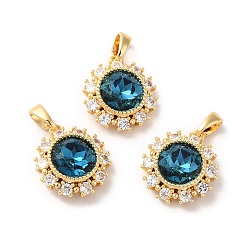 Настоящее золото 18K Латунные микро проложить кубического циркония подвески, без кадмия, без никеля и без свинца, плоско-круглые, реальный 18 k позолоченный, 15.5x14x6.5 мм, отверстие : 4x2.2 мм