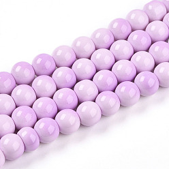 Фиолетовый Выпечки нарисованных стеклянных бусин прядей, имитировать фарфоровые бусины, круглые, два тона, фиолетовые, 9.5~10 мм, отверстие : 1.2 мм, около 86~91 шт / нитка, 30.71~32.68 дюйм (78~83 см)