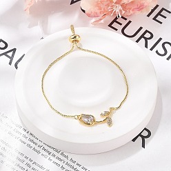 Настоящее золото 18K Латунные браслеты-слайдеры с микропаве из прозрачного кубического циркония, браслеты-цепочки для женщин, цветок, реальный 18 k позолоченный, внутренний диаметр: 4-3/8 дюйм (11 см)