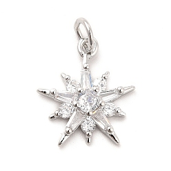 Платинированный Стойка металлическая латунная микропрофилированная кубическая циркония подвески, сверкающее звездное очарование, долговечный, с прыжковых колец, без кадмия и без свинца, Реальная платина, 15x13.5x3 мм, отверстие : 3 мм