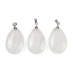 Хрусталь Природного кварца хрустальных подвесок, подвески-слезинки из горного хрусталя с латунной фурнитурой, платина, 34x20x8 мм, отверстие : 4x5 мм