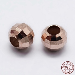 Rose Gold 925 Sterling Silver Beads Spacer, Faceted, Round, Rose Gold, 6x5mm, Hole: 3mm