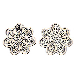 Blanco Antiguo Enlaces de carpinteros de filigrana de madera de álamo natural sin terminar, formas de madera cortadas con láser, flor, blanco antiguo, 78x80x2.5 mm