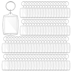 Прозрачный 200шт. акриловая фоторамка брелок, с железными разрезными брелоками, прямоугольные, прозрачные, 60x40 мм