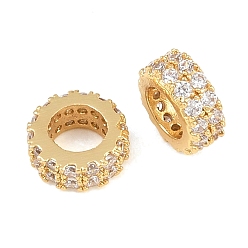 Золотой Латунные микро проложить кубического циркония бусы плоский круглый распорку, золотые, 7.5x3 мм, отверстие : 4 мм