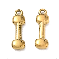 Chapado en Oro Real 18K 304 colgantes de acero inoxidable, encantos con mancuernas, revestimiento de iones (ip), real 18 k chapado en oro, 22x6x3 mm, agujero: 2 mm