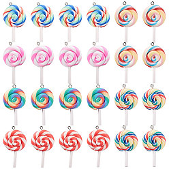 Mixed Color Handmade Polymer Clay Big Pendants, Lollipop, Mixed Color, 48~56x27~29x7~10mm, Hole: 2mm, 6colors, 4pcs/color, 24pcs/set