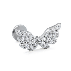 Wing 316l хирургическая нержавеющая сталь микропаве прозрачный кубический цирконий хрящ серьги для женщин мужчин, плоская серьга сзади, крыло, 6 мм, штифты : 1.2 мм