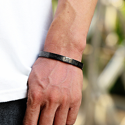 Черный 201 простые браслеты из нержавеющей стали, Шарнирные браслеты для мужчин и женщин, резной цветочный узор, чёрные, внутренний диаметр: 2-1/2 дюйм (6.5 см)