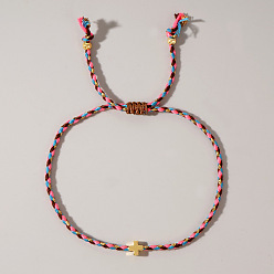 Темно-Розовый Регулируемые латунные браслеты из плетеных бусин ко Дню матери, плетеные браслеты из волоконного шнура для женщин, крестик, золотые, темно-розовыми, 11.02 дюйм (28 см)