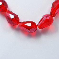 Красный Стеклянные бусины с гальваническим покрытием , гальваническое покрытие, граненые, капля, красные, 11x8 мм, отверстие : 1 мм, около 57~59 шт / нитка, 26.38~26.77 дюйм