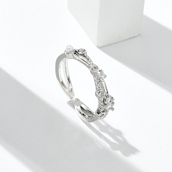 Платина Кольца-манжеты из прозрачного кубического циркония, украшения из латуни для женщин, с ABS имитации жемчуга, долговечный, стойки покрытие, без свинца и без кадмия, платина, 3.5 мм, размер США 6 (16.5 мм)