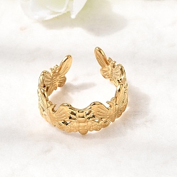 Настоящее золото 18K 304 открытые манжеты из нержавеющей стали для женщин, бабочка с пчелами, ионное покрытие (ip), реальный 18 k позолоченный, 9 мм, размер США 8 (18.1 мм)