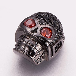 Черный Цвет Металла Латунные микро проложить кубического циркония бусы, череп, металлический черный , 13x10x7 мм, отверстие : 2.5 мм