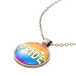 Слово Ожерелье радужной гордости, ожерелье с плоским круглым кулоном Pride Word для мужчин и женщин, античная бронза, слово, 20.08 дюйм (51 см)