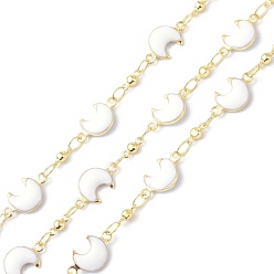 Golden Brass & Enamel Link Chains, Long-Lasting Plated, Moon, Unwelded, with Spool, Golden, 6~11.5x2.5~8x2mm, about 10.93 yards(10m)/roll