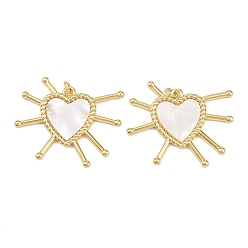 Настоящее золото 18K Естественно оболочки сердца подвески, с латунными оправами и соединительными кольцами, без свинца и без кадмия, долговечный, стойки покрытие, цвет морской раковины, реальный 18 k позолоченный, 30x37x2.5 мм, отверстие : 3.4 мм