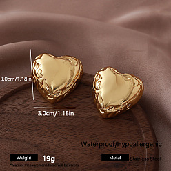 Golden 304 Stainless Steel Stud Earrings for Women, Heart, Golden, 30x30mm
