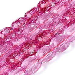 Camellia Transparent Crackle Glass Beads Strands, Column, Faceted, Camellia, 8~8.5x7~8mm, Hole: 1~1.2mm, about 40~43pcs/strand, 13.78~14.57 inch(35~37cm)