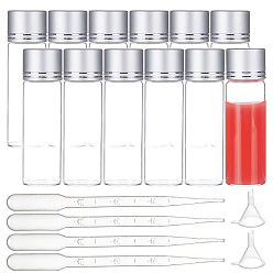Silver Glass Bead Containers, with Aluminum Lid, Disposable Plastic Transfer Pipettes, Mini Transparent Plastic Funnel Hopper, Silver, 2.15x7.25cm, 15pcs/box