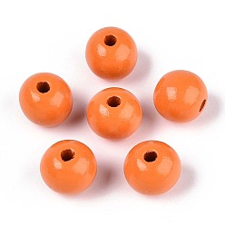 Темно-Оранжевый Круглые бусины из натурального дерева схима, окрашенные распылением, темно-оранжевый, 13~14x12.9 мм, отверстие : 2.8~3.5 мм