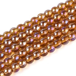 Перу Гальванизируйте прозрачное стекло бисер нитей, круглые, с покрытием AB цвета, Перу, 4~4.5 мм, отверстие : 0.6 мм, около 97~100 шт / нитка, 14.76~15.16'' (37.5~38.5 см)