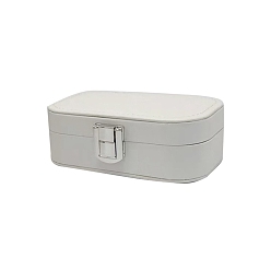 White Rectangle Imitation Leather Jewelry Organizer Case with Clasps, for Necklaces, Rings, Earrings and Pendants, White, 12x7.5x4cm
