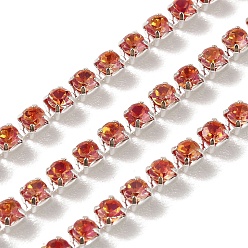 Бриллиантовый Оранжево-желтый Железо горный хрусталь чашка цепи, с катушкой, серебряные, Padparadscha, 3x3x2.5 мм, Около 10 ярдов / рулон