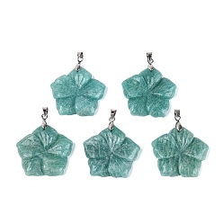 Amazonite Natural Amazonite Carved Pendants, Flower Charms, with Stainless Steel Snap on Bails, Stainless Steel Color, 35~36x30.5~31.5x5.5~6.5mm, Hole: 5x3.5mm