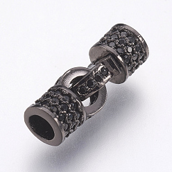 Gunmetal Brass Micro Pave Cubic Zirconia Fold Over Clasps, Lead Free & Cadmium Free, Column, Black, Gunmetal, 18mm, Clasp: 11x6x5.5mm