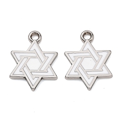 Белый Подвески из эмали и сплава, звезда прелести Дэвида, стойки покрытие, платина, белые, 18x13x1.7 мм, отверстие : 1.8 мм