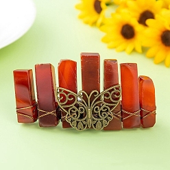 Red Aventurine Natural Indian Agate Hair Barrettes, Butterfly, 20x80mm